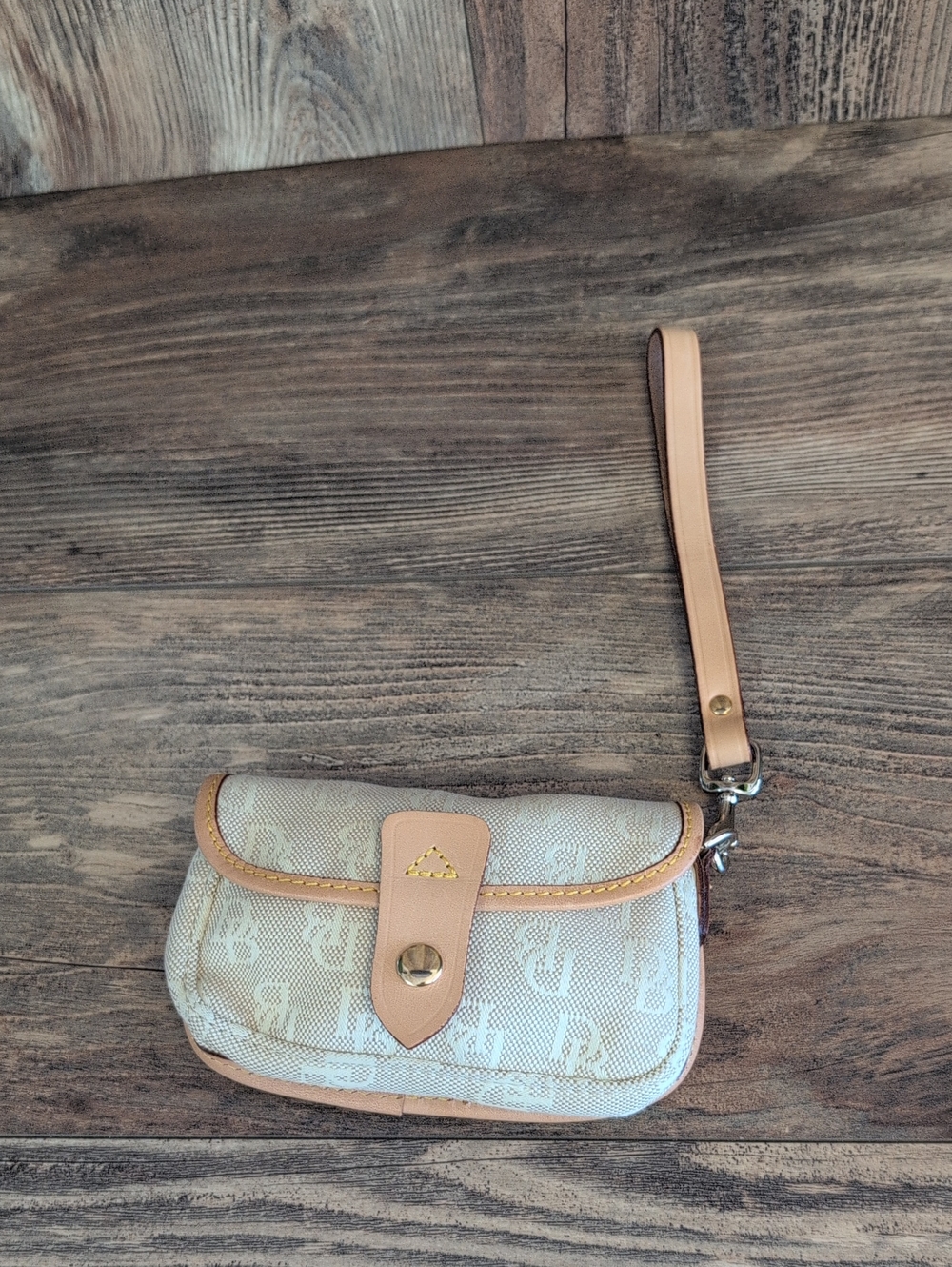Dooney & Bourke Monogram Canvas Wristlet Clutch with Vachetta Leather Trim  630A